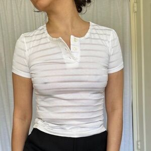 Vintage Resort Wear White Striped Button Top
